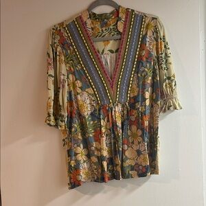 ANTHROPOLOGIE Bl^Nk London Sz M peasant top floral FLAWLESS